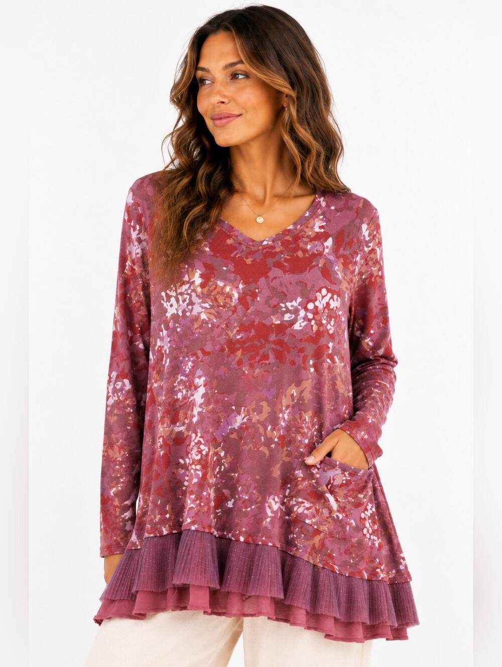 LOGO Lounge XL Camo Floral Tunic Top Lagenlook Art To Wear Boho Plus